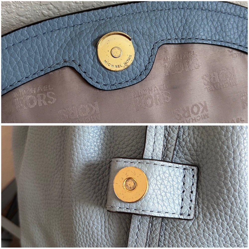 Gold Studded | Drawstring Flap Backpack | Pale Blue - Picture 14 of 17